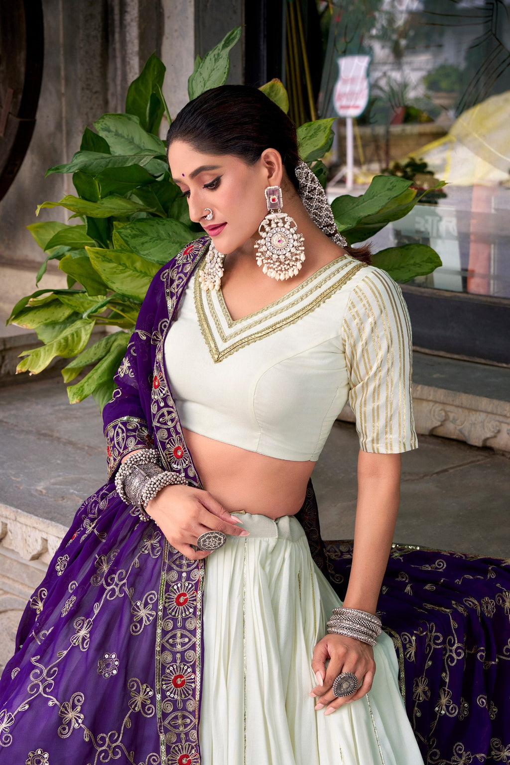 Lorenvalley Fashion White Pure Rayon Lace Touch Up Lehenga Choli with Dupatta