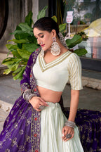 Lorenvalley Fashion White Pure Rayon Lace Touch Up Lehenga Choli with Dupatta