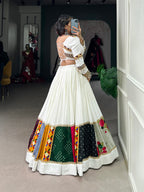 Lorenvalley White Rayon Plain With Embroidery And Gamthi Patch Work Lehenga Choli