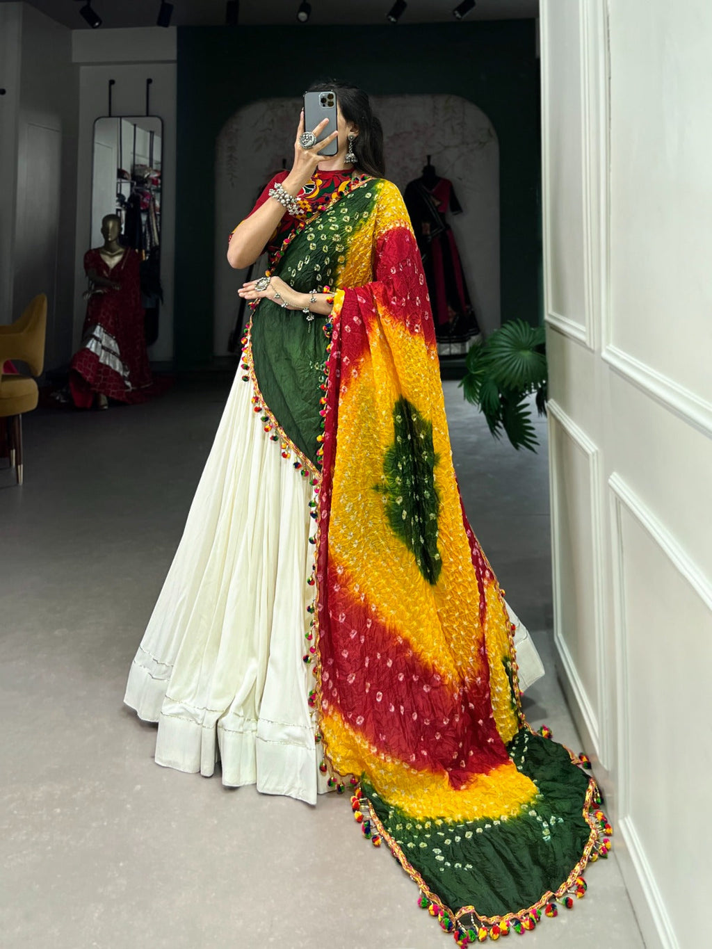 Lorenvalley White Pure Rayon with Plain With Gota Patti Touch Up Lehenga Choli