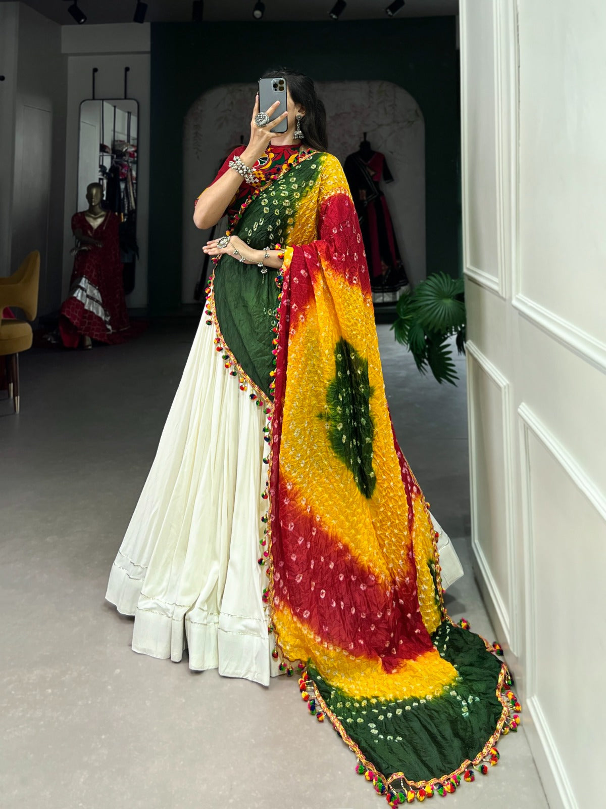 Lorenvalley White Pure Rayon with Plain With Gota Patti Touch Up Lehenga Choli