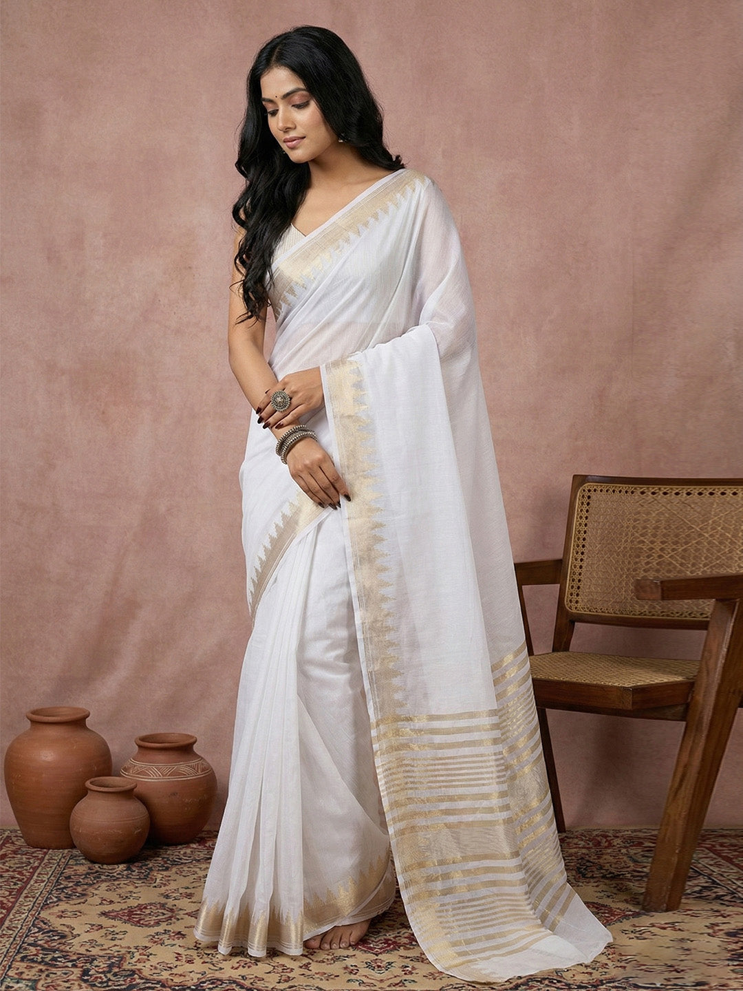 Anaita White Cotton Saree With Blouse - Distacart