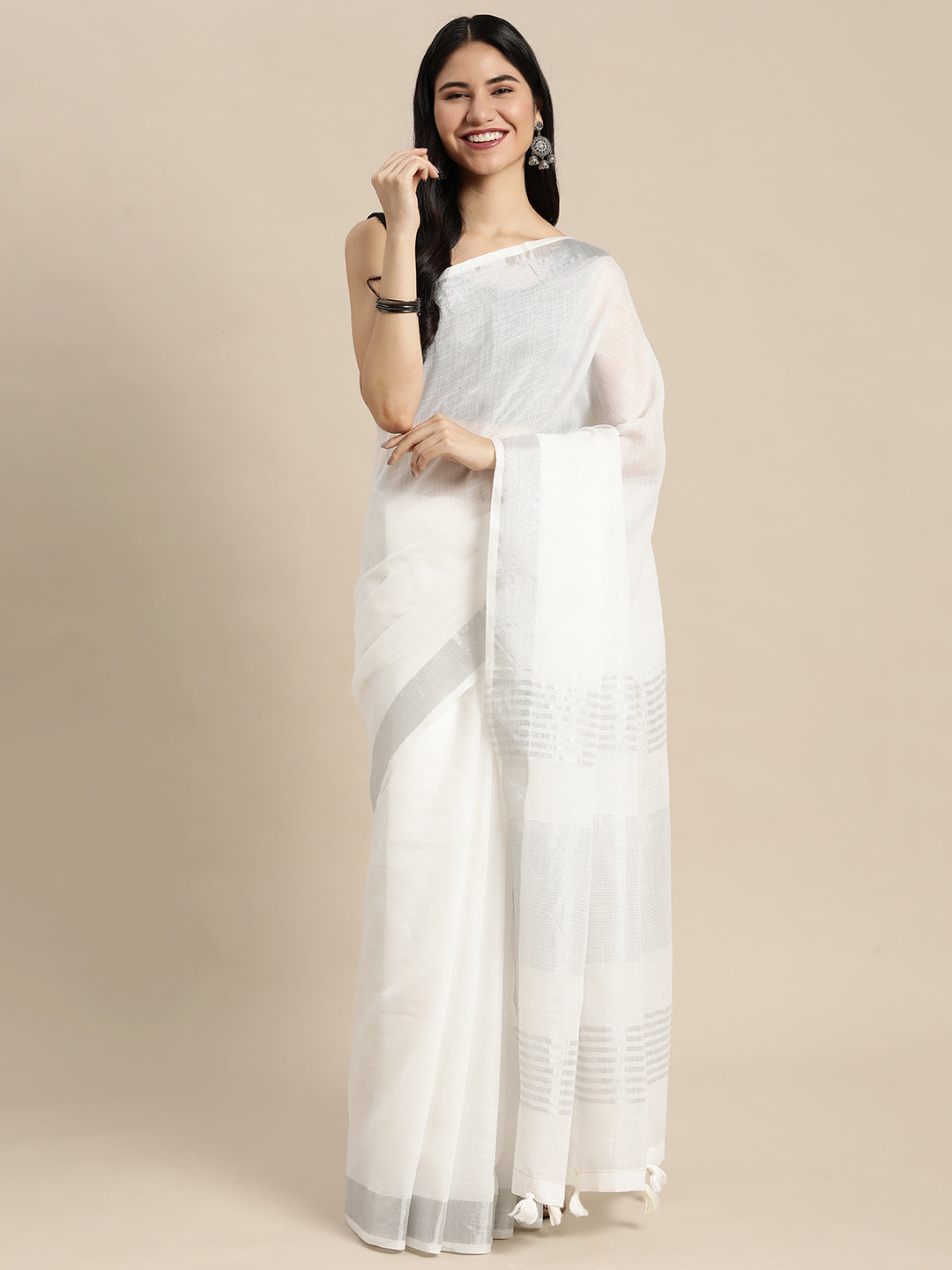 Anaita White Linen Saree With Blouse - Distacart