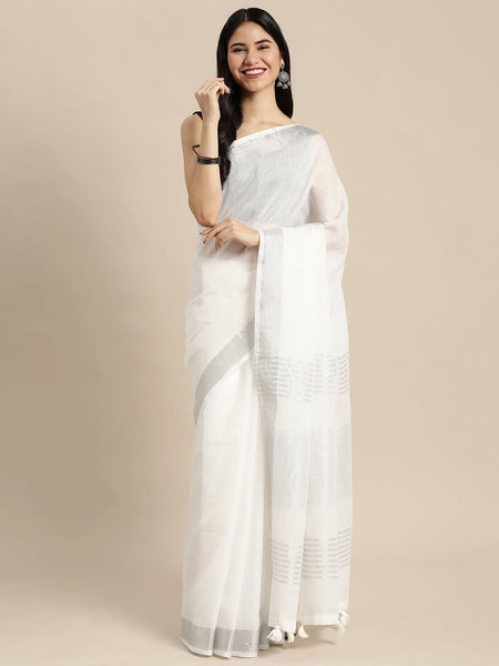 Anaita White Linen Saree With Blouse