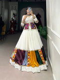 Lorenvalley White Rayon Plain With Embroidery And Gamthi Patch Work Lehenga Choli