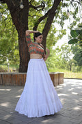 Lorenvalley White Premium Rayon Lehenga with Georgette Embroidered Traditional Thread work Choli