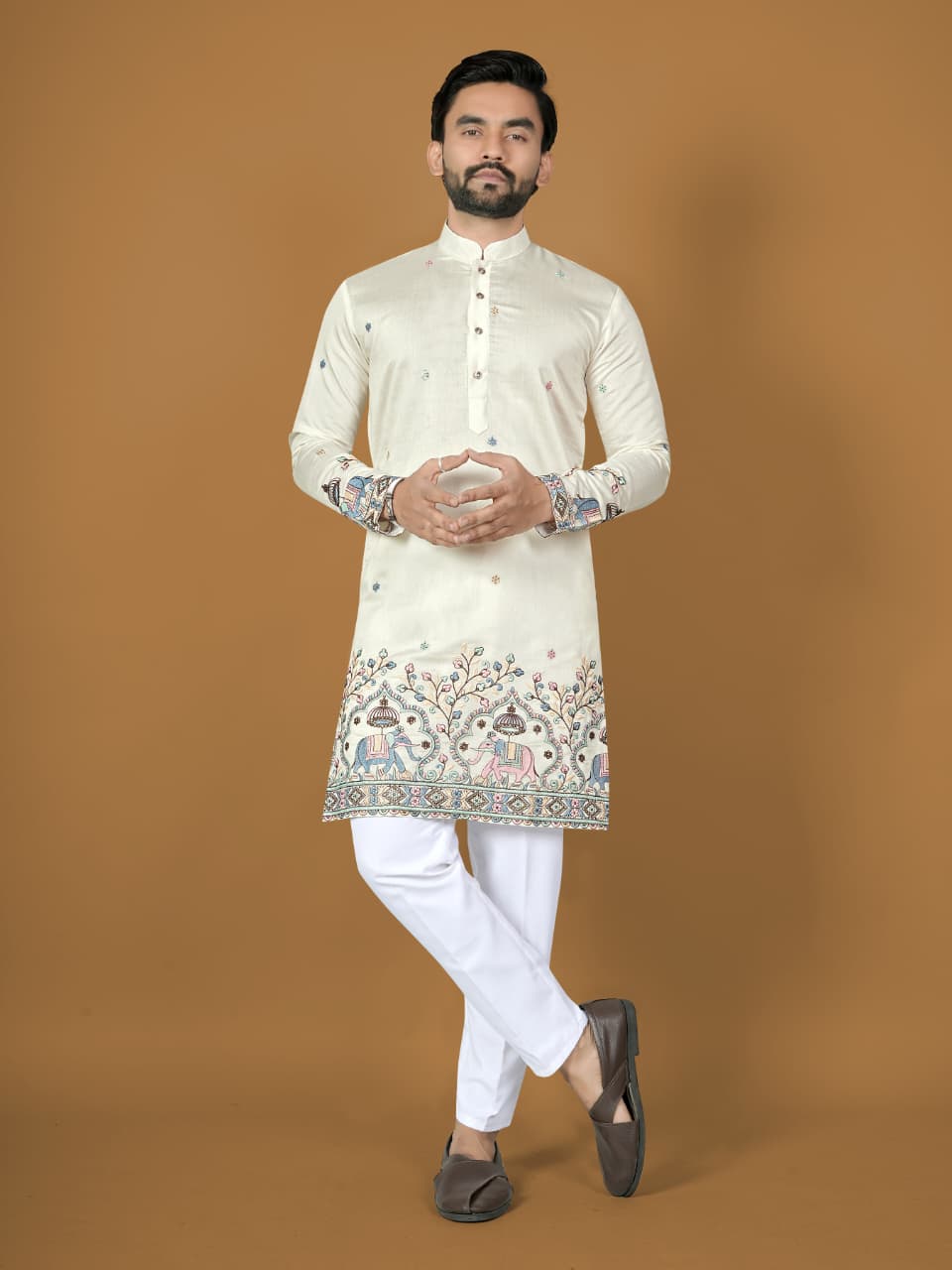 Anaita White Embroidery Silk Straight Kurta - Distacart