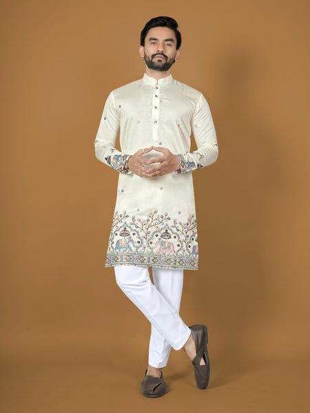 Anaita White Embroidery Silk Straight Kurta