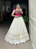 Lorenvalley Pure Cotton White Plain With Gota Patti Touch Up Lehenga Choli