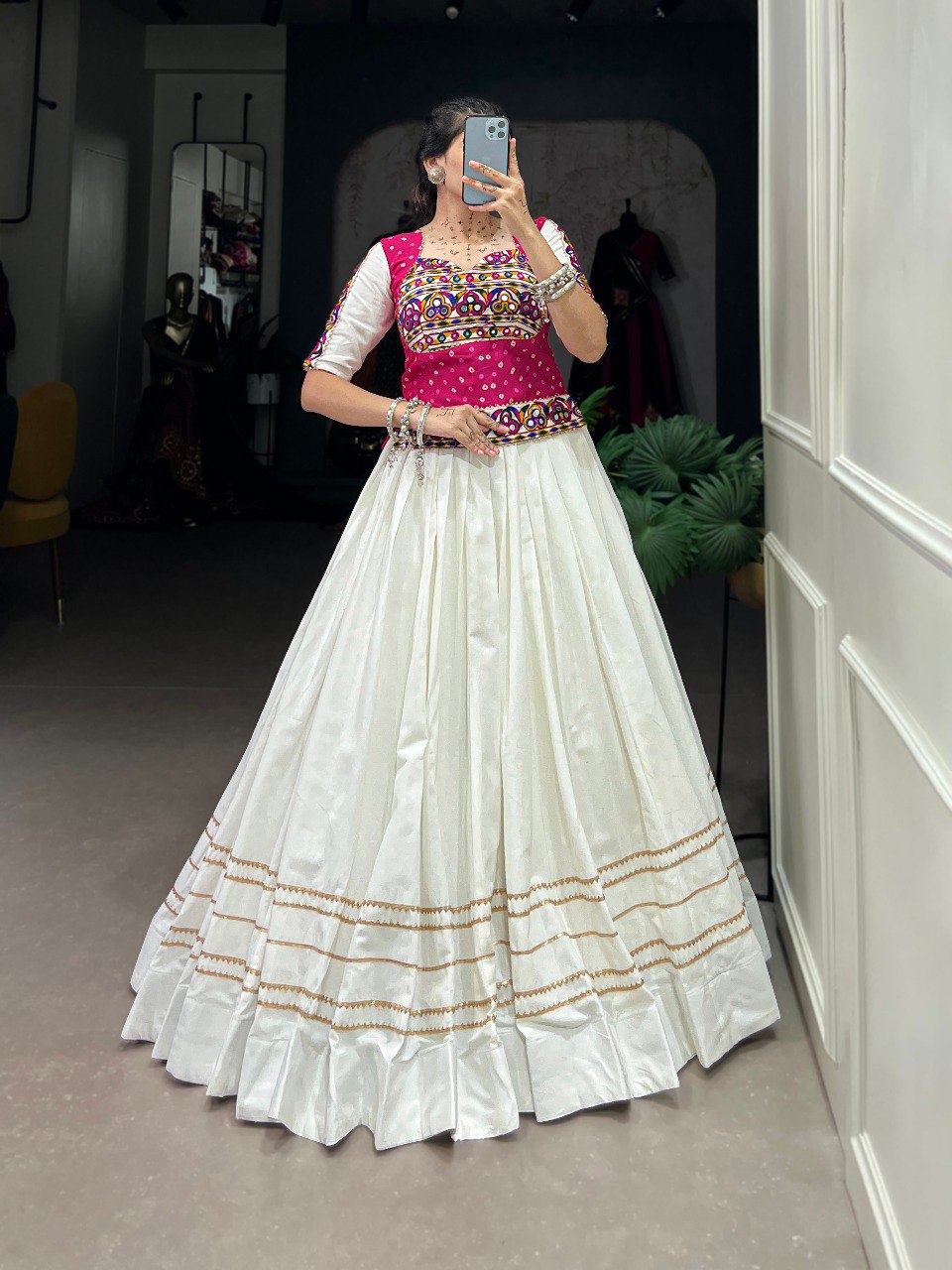 Lorenvalley Pure Cotton White Plain With Gota Patti Touch Up Lehenga Choli