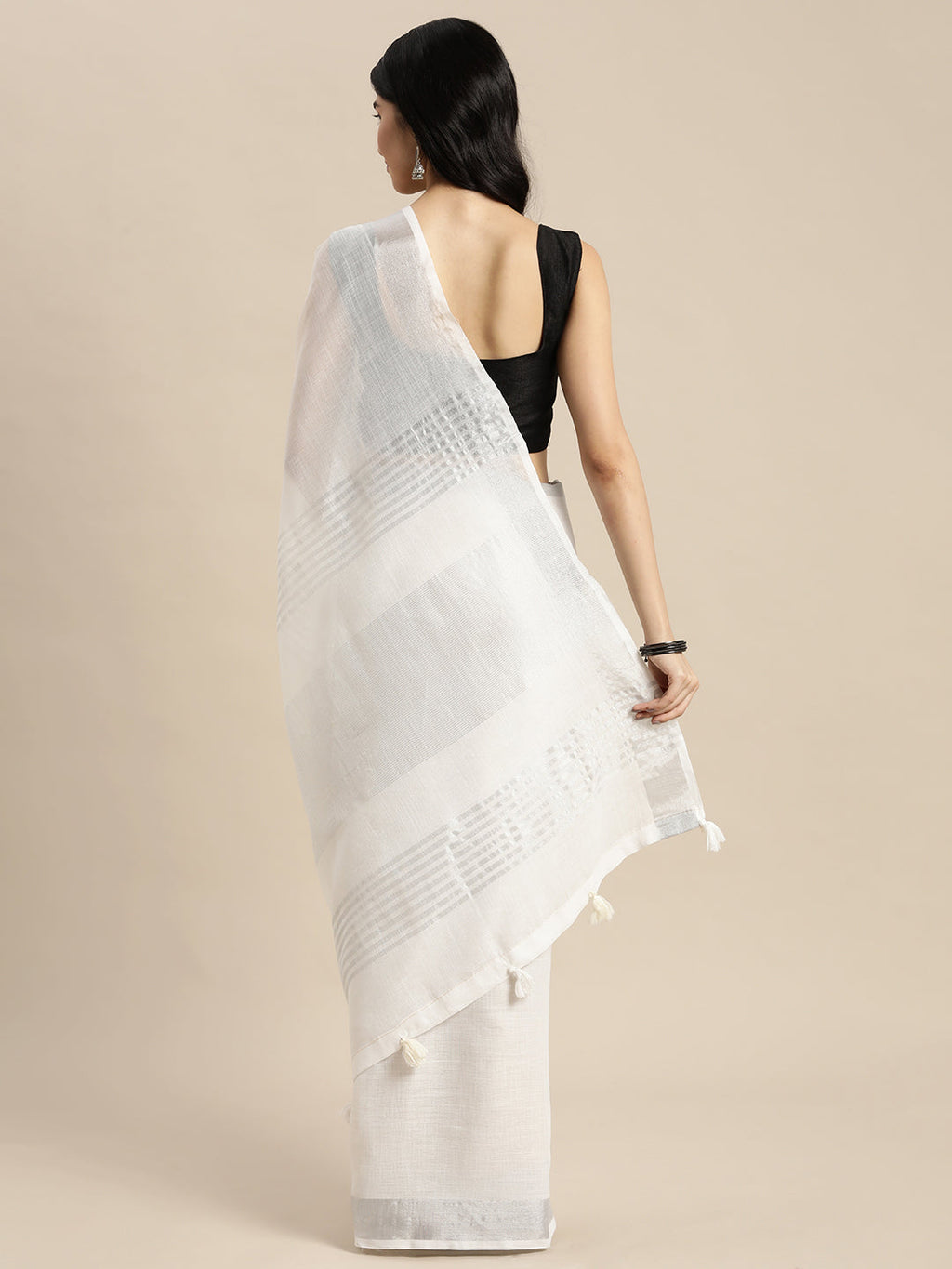 Anaita White Linen Saree With Blouse - Distacart