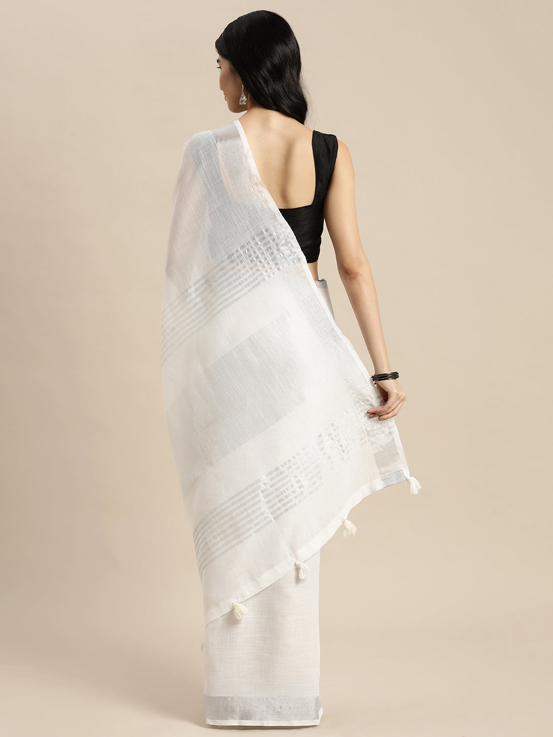 Anaita White Linen Saree With Blouse - Distacart