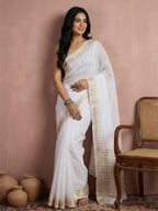 Anaita White Cotton Saree With Blouse - Distacart