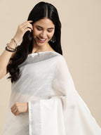 Anaita White Linen Saree With Blouse - Distacart