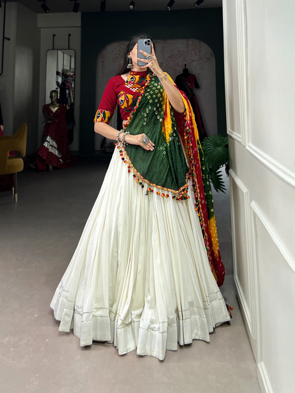 Lorenvalley White Pure Rayon with Plain With Gota Patti Touch Up Lehenga Choli