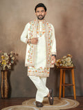 Anaita White Embroidery & Sequence Work Silk Straight Kurta Set