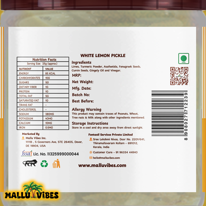 Mallu Vibes Home Made White Lemon Pickle - Distacart