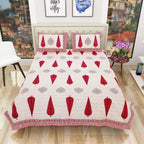 Queen Size 90x108 Inches Jaipuri Sanganeri Print Flat Bed Sheet Bedspread with 2 Pillowcases