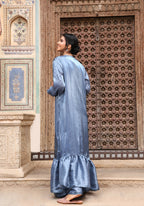 Sky Blue Tom Silk Plain Ready To Wear Saree With Stitched Blouse - Satiksha