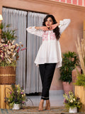 Juniper Women's White Thread Embroidered Cotton Tunic With Button Closure
