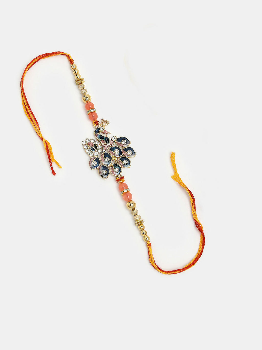 NVR Women & Men Set of 2 Multicolor Peacock Design Stone-Studded & Beaded Bhaiya Bhabhi Rakhi With Roli Chawal & Chocolate - Distacart