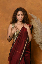 Very Much Indian Handloom Pure Cotton Silk Saree With Sleek Golden Border - Maroon