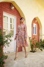 Vaasva Women Pink Muslin Floral Printed Knee Length Dress - Distacart
