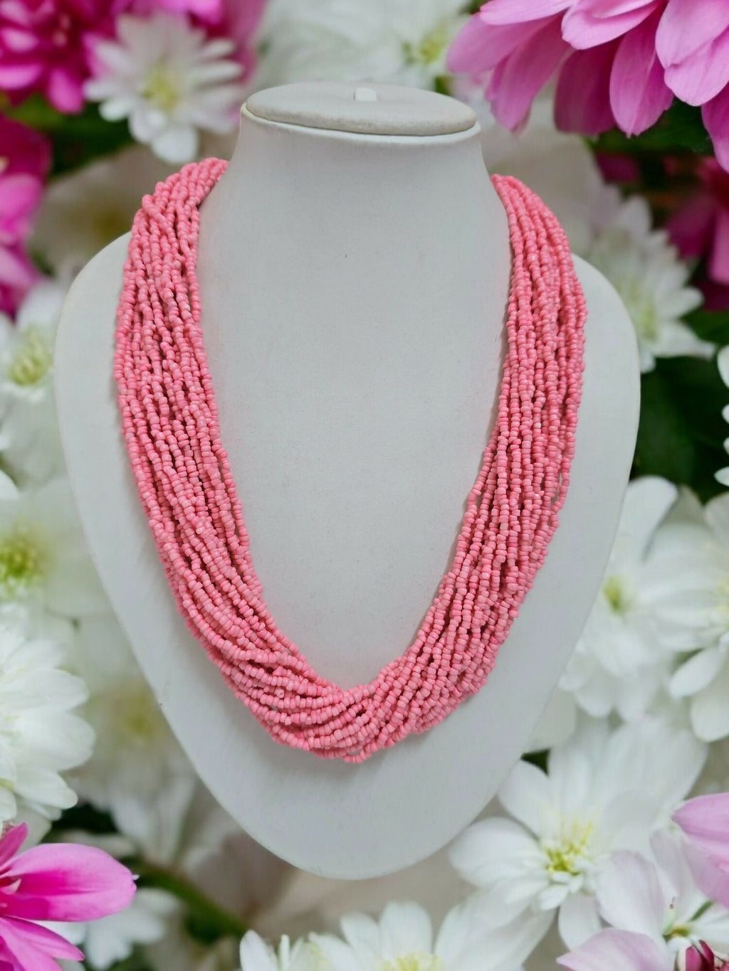 Inhanns Handmade Beaded Multilayer Necklace, 20 Layers - Light Pink