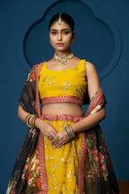 Yellow Floral Georgette Sequence Work Lehenga Choli - Jihu Culture