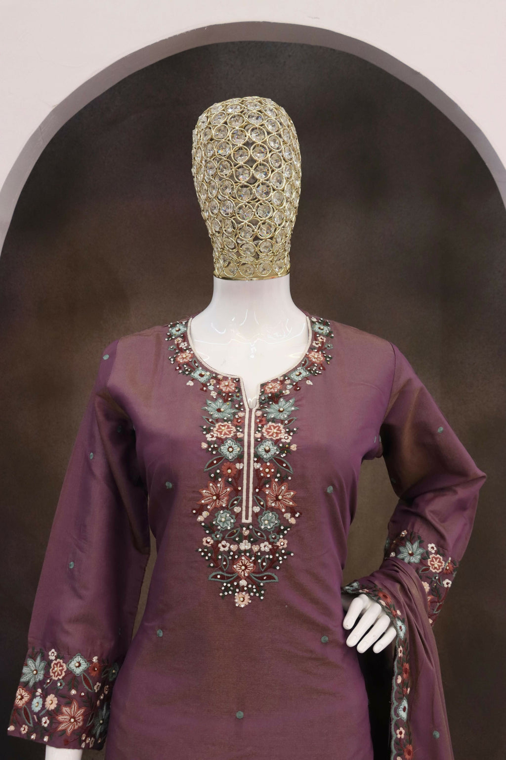 Anaita Wine Simar with Embroidery Multi & Zarkhan Work Readymade Palazzo suit - Distacart