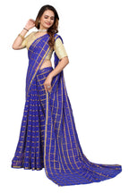 Vamika Ethnic Fire Blue Jari Work Chiffon Saree - Distacart