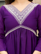 The52 Beautiful Embroidered Vichitra Silk Fabric Pleated Kurta, Pant and Dupatta Set - Distacart