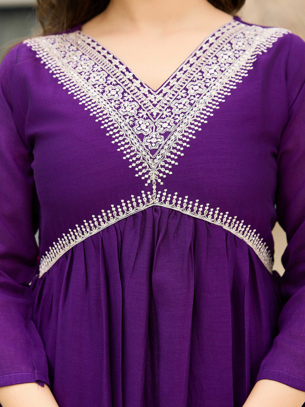 The52 Beautiful Embroidered Vichitra Silk Fabric Pleated Kurta, Pant and Dupatta Set - Distacart
