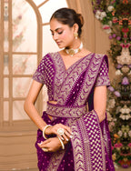 Teeya Creation Wine Color Chinnon Silk Heavy Embroidery Work Saree - Distacart