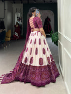 Lorenvalley Wine Tussar Silk with Bandhej Print Lehenga Choli