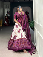 Lorenvalley Wine Tussar Silk with Bandhej Print Lehenga Choli
