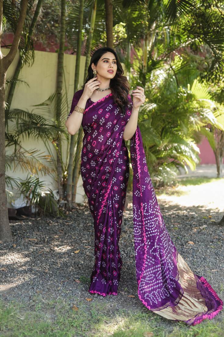Anaita Wine Woven Design Pure Bandhej Silk Saree With Blouse - Distacart