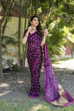 Anaita Wine Woven Design Pure Bandhej Silk Saree With Blouse - Distacart