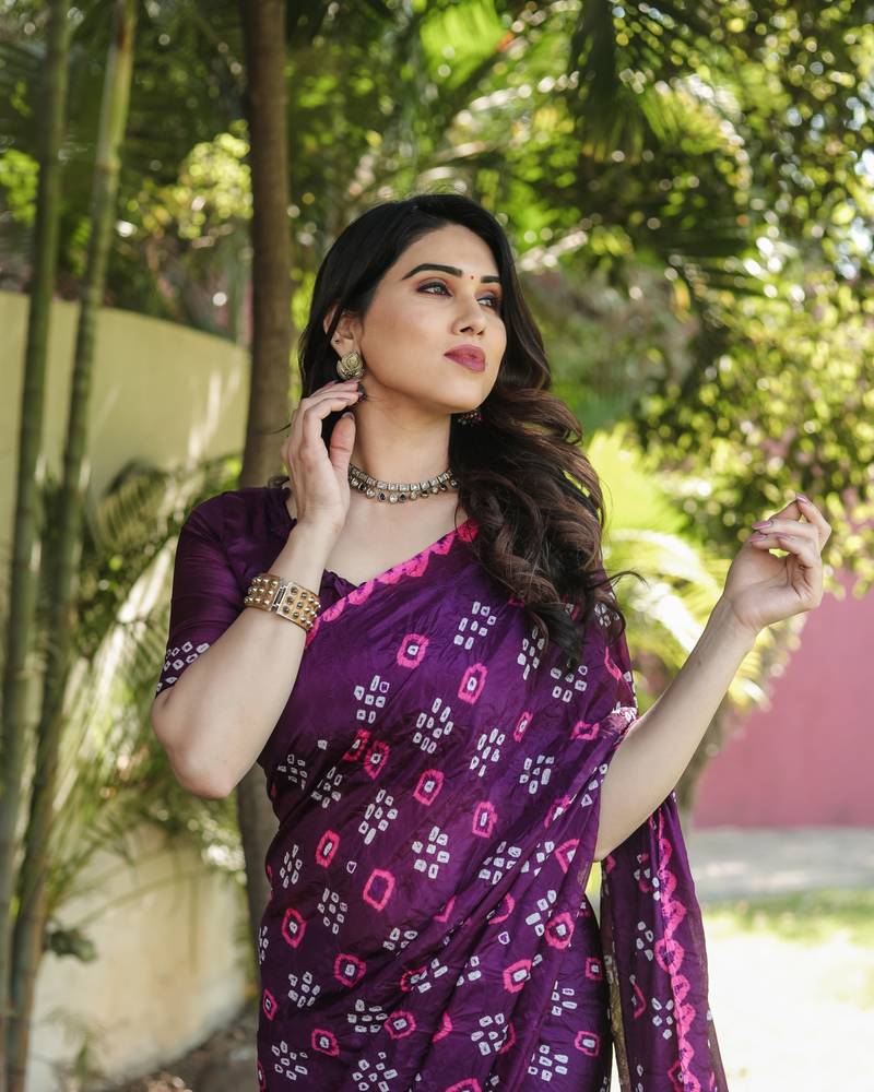 Anaita Wine Woven Design Pure Bandhej Silk Saree With Blouse - Distacart