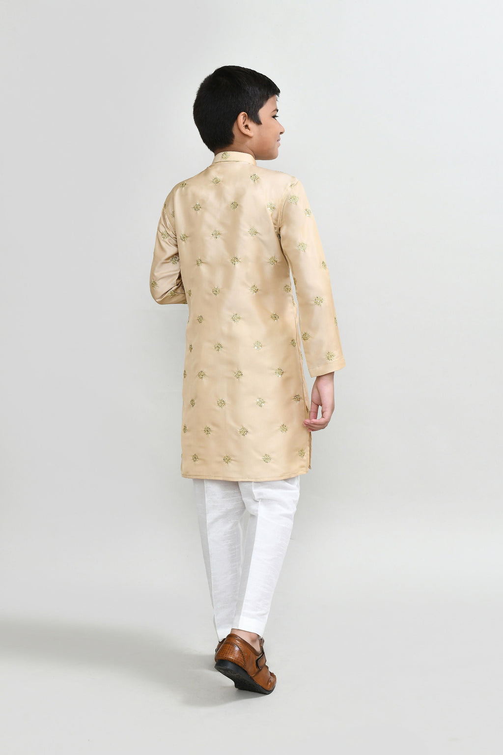 Joban Fashion Satin Silk Beige Kurta With Straight Fit Pant