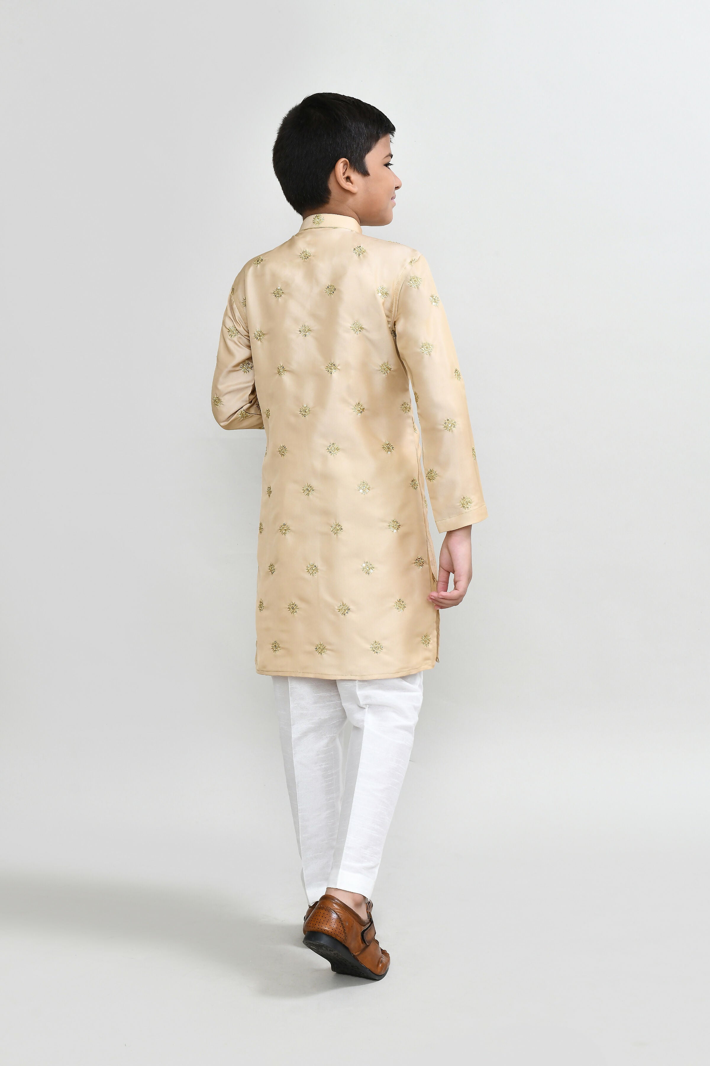 Joban Fashion Satin Silk Beige Kurta With Straight Fit Pant