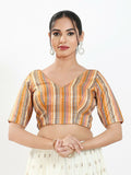 Joban Fashion Peach Multi Brocade Padded Blouse With V Neck Elbow Sleeves - Distacart