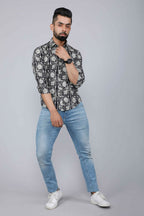Miravan Men's Black Comfort Floral Printed Cotton Casual Shirt