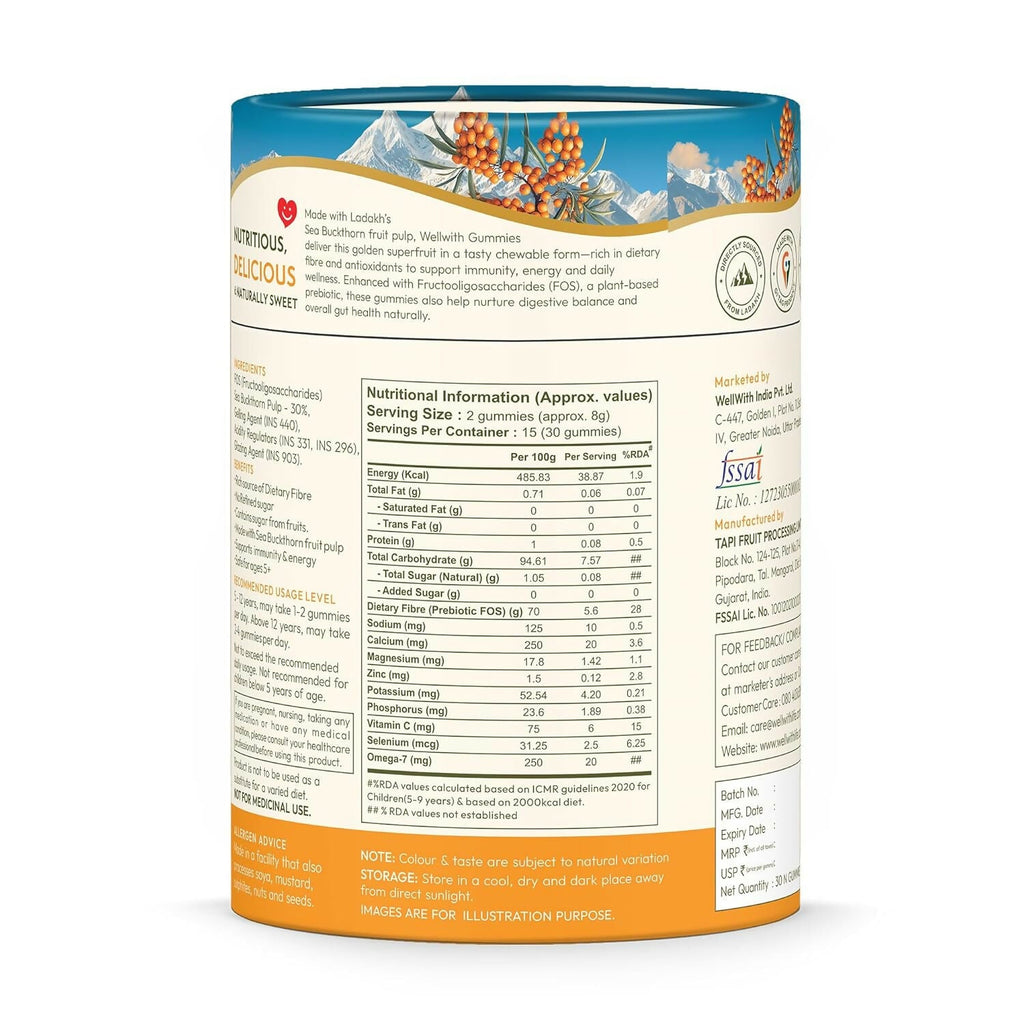 Wellwith Sea buckthorn Vitamin C Rich, multivitamin supplement, Immunity Gummies