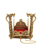 CraftVatika Gold-Polished & Red Swing Jhula Singhasan Pooja Chowki