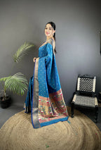 Joban Fashion Blue Butti Woven Soft Lichi Silk Paithani Saree - Distacart