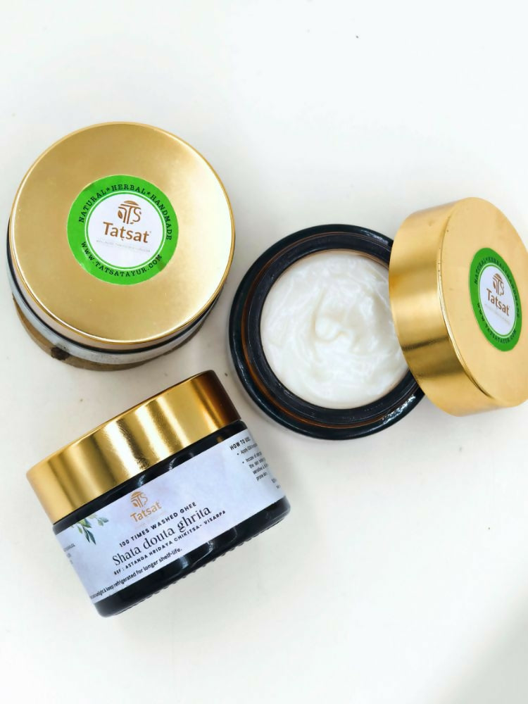 Tatsat Shata Dhauta Ghrita Infused With (Harshingar Flower Absolute)- 100 Times Washed Desi Cow A2 Ghee Moisturizing Cream