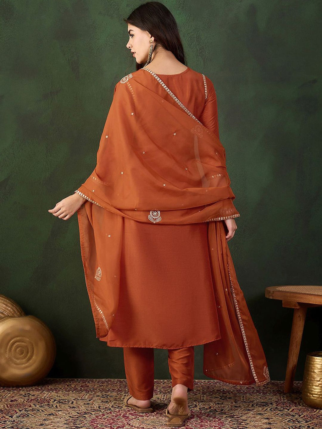 Sangria Gotta Work Embroidered A-Line Kurta & Trouser With Dupatta - Distacart