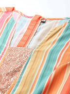 Ahalyaa Coral Orange & Blue Candy Striped Basic Jumpsuit - Distacart