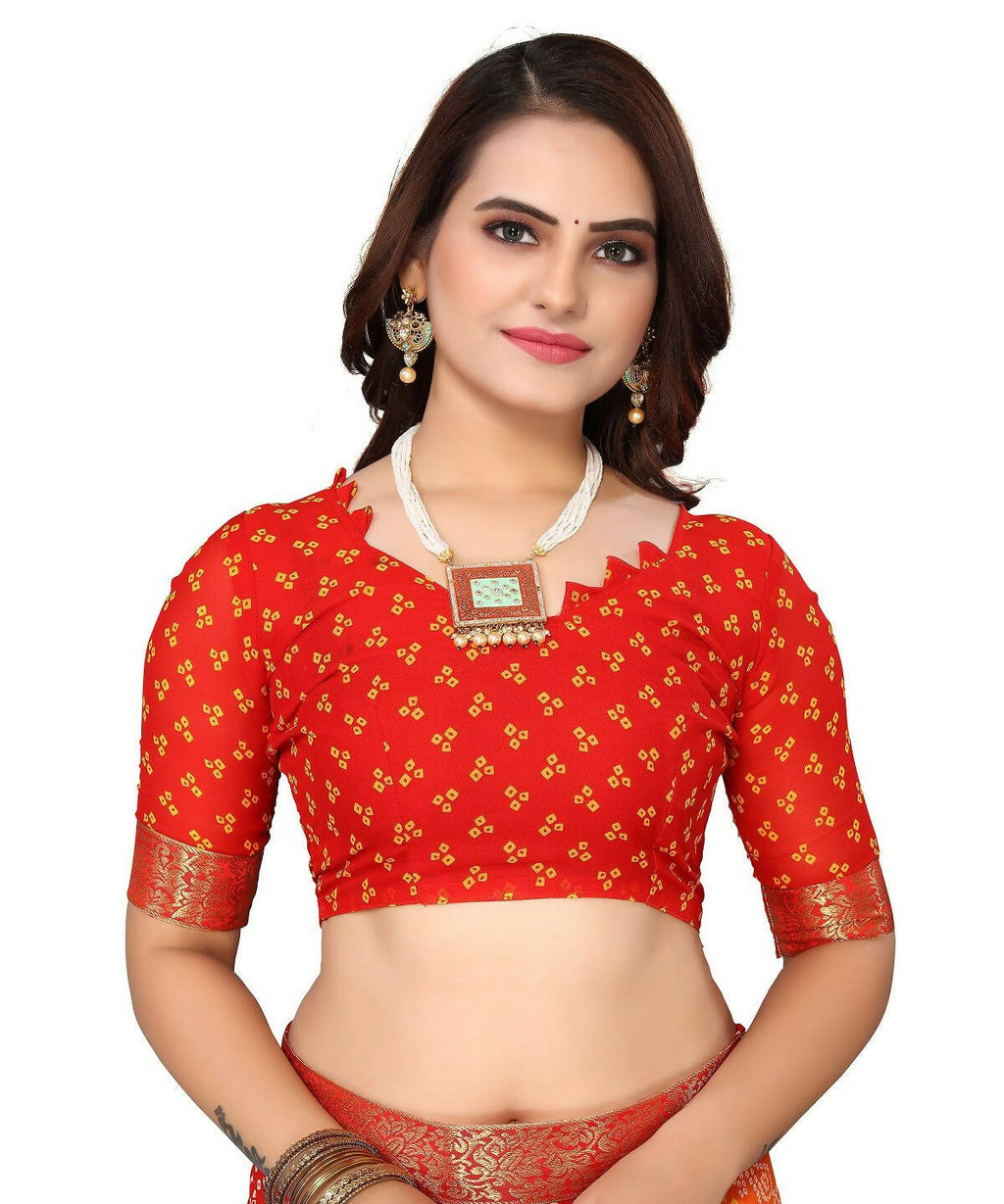 Vamika Red Georgette Printed With Lace Saree (VERA RED) - Distacart